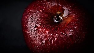 A washed red apple.