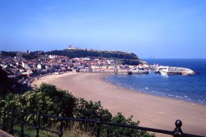 A town next to a beach.