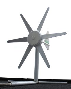 A small wind turbine standing upright.