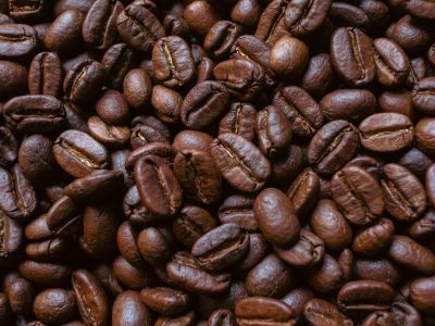 Detailed close-up of roasted coffee beans.
