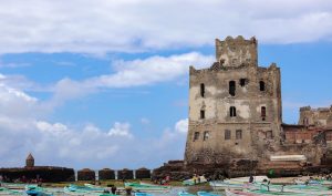 Fishing boats and old ruin in Mogadishu