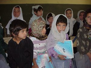 First-grade girls at the Ashaqan Arefan school, July 2002