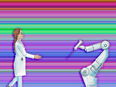 Doctor introduces herself to a surgical robot