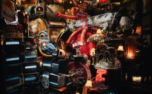 crowded-vintage-store Old technology and antiques cramped in a small corner.