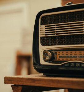 Close up of a radio sitting on a table