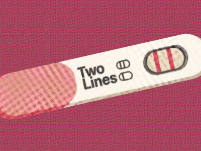 Illustration of a positive Pregnancy test with the title ("Two Lines") printed on it.