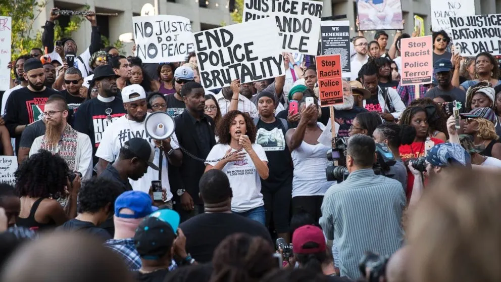 People rally against police violence in Dallas on Thursday night, shortly before an attack that killed five police officers and wounded seven.