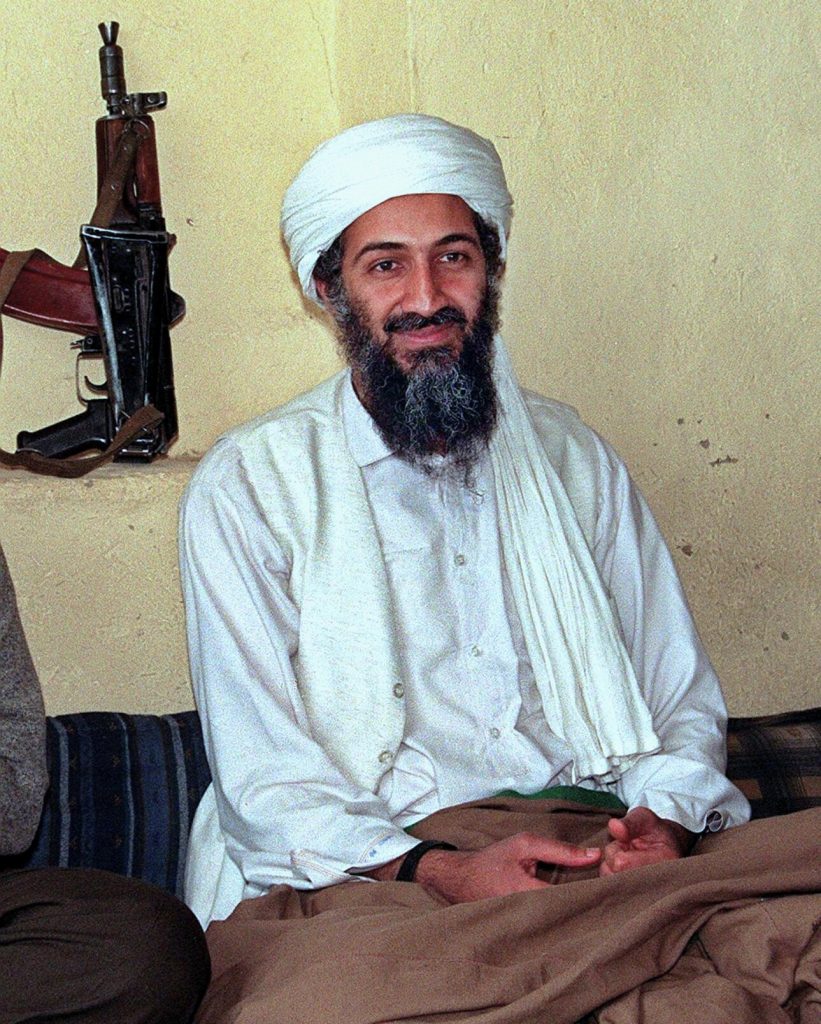 Wikimedia Commons contributors, "Osama bin Laden full portrait.jpg," Wikimedia Commons, https://commons.wikimedia.org/w/index.php?title=File:Osama_bin_Laden_full_portrait_(cropped).jpg&oldid=1039031369 Copyright Free